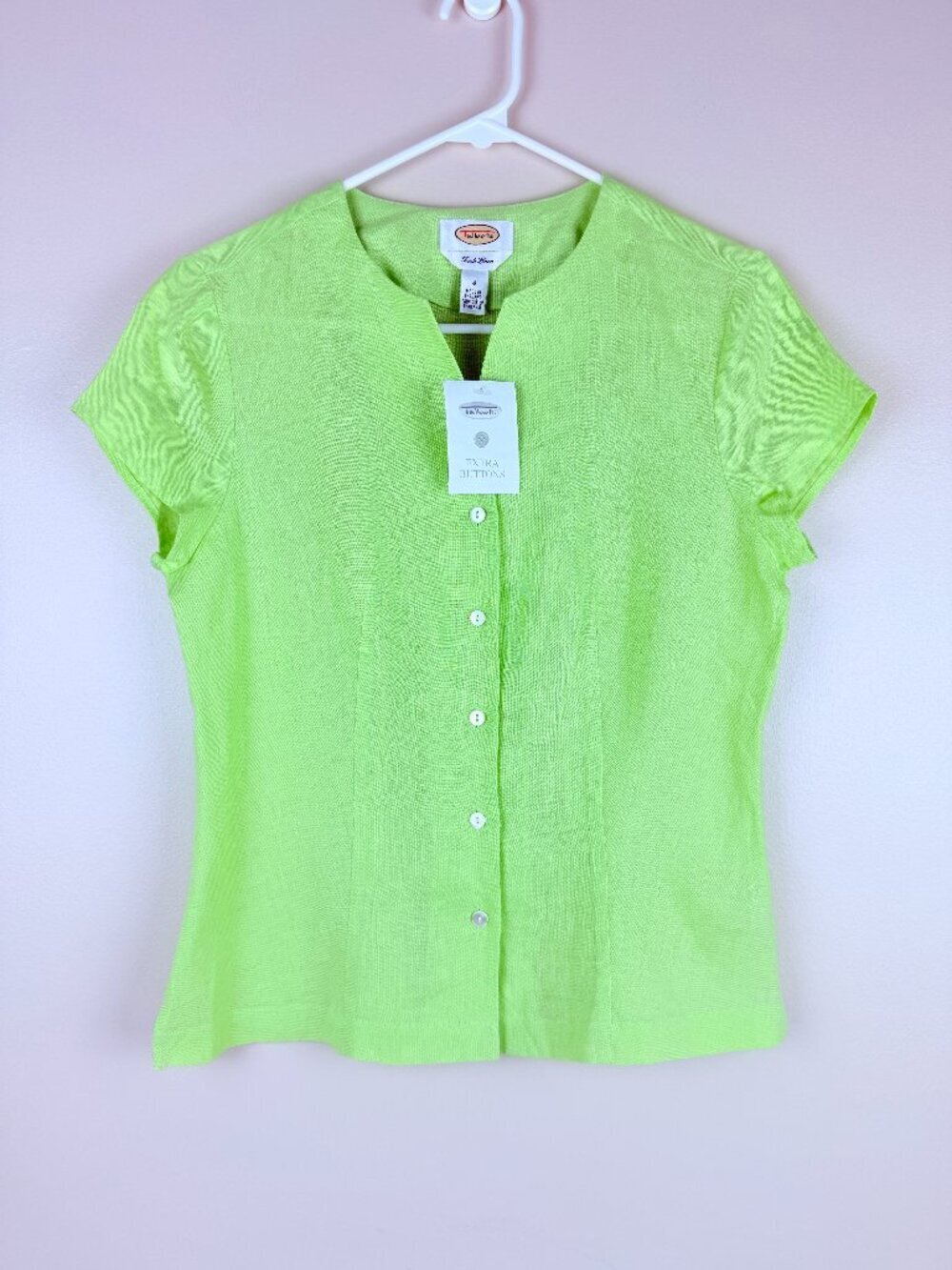 NWT Talbots 100% Irish Linen Button Front Shirt Size 4 Short Sleeve Top